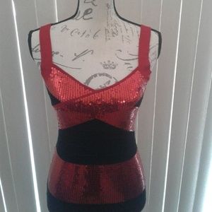 Sleek Bodycon Black & Red Sequin Minidress XS